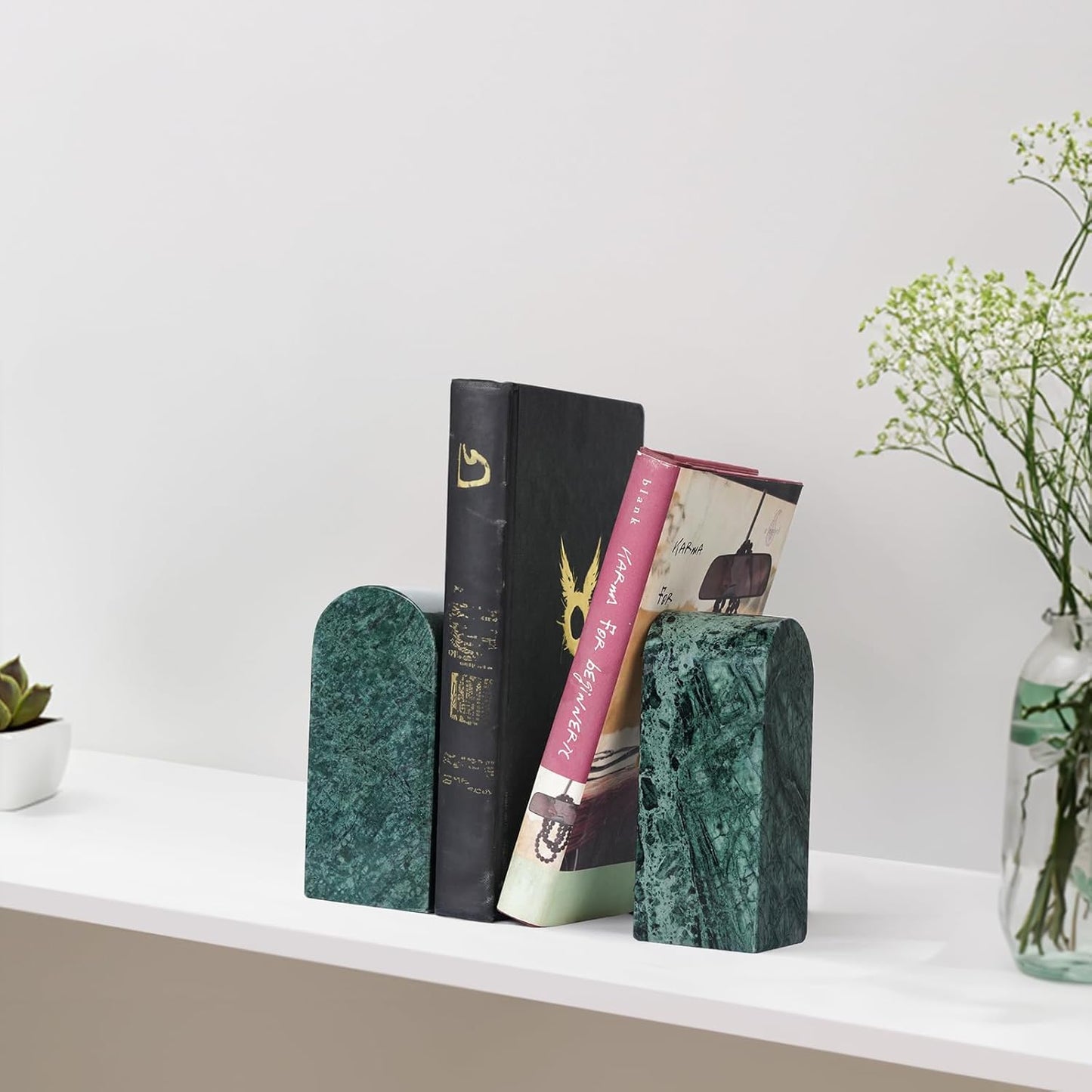 Koville African Natural Marble Bookends for Shelves, Non-Slip Book Ends, 13LBS Ultra Heavy Duty Marble Book Holder Organizer, Apartment Decor for Movies/CD/Video Games(Namib Fantasy)