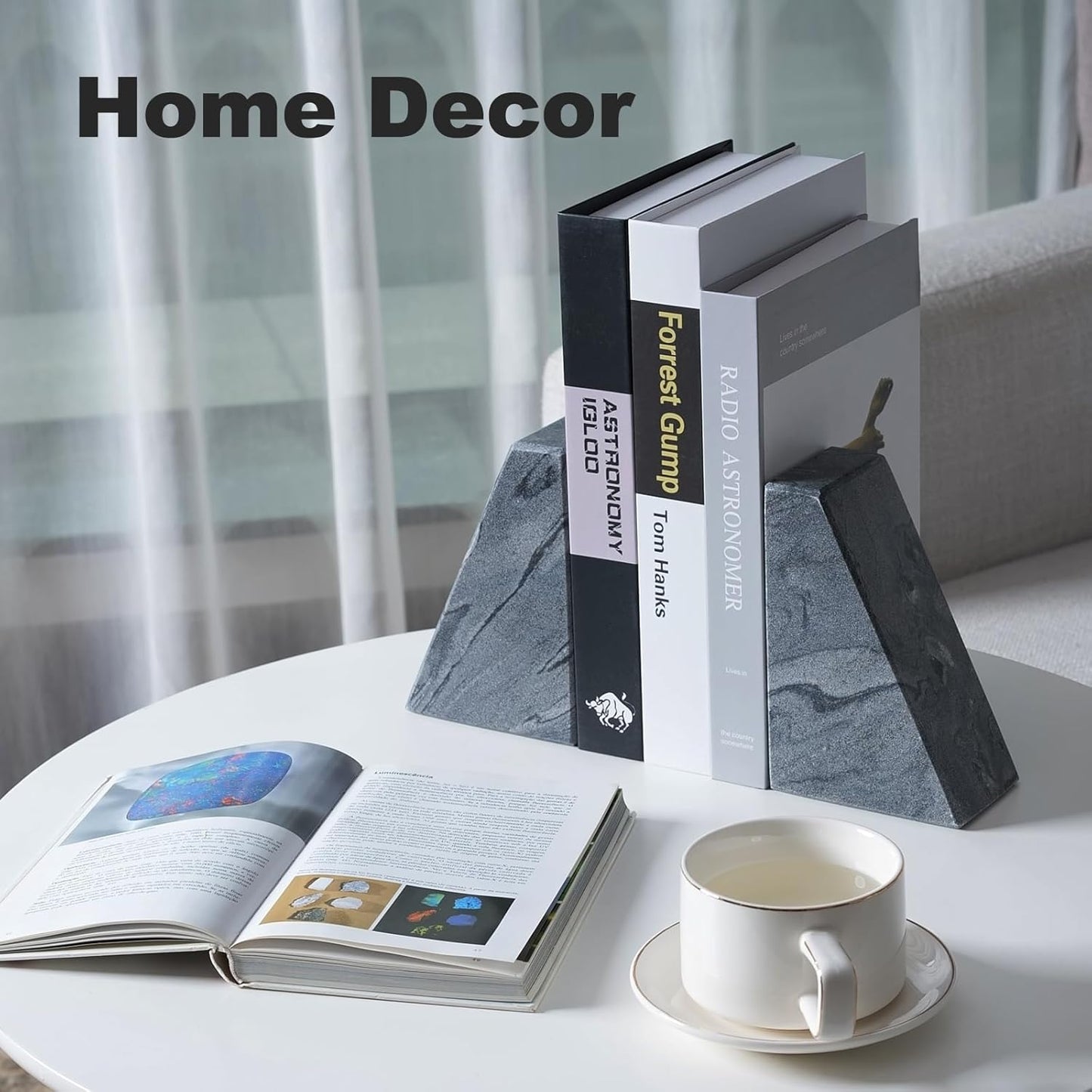 Karibiber Travertine Bookends for Heavy Books, Marble Decorative Bookends for Shelves, Heavy-Duty Stone Book Ends for Hardback Book & Cookbooks, Unique Book Stopper & Holder, Travertino Italy