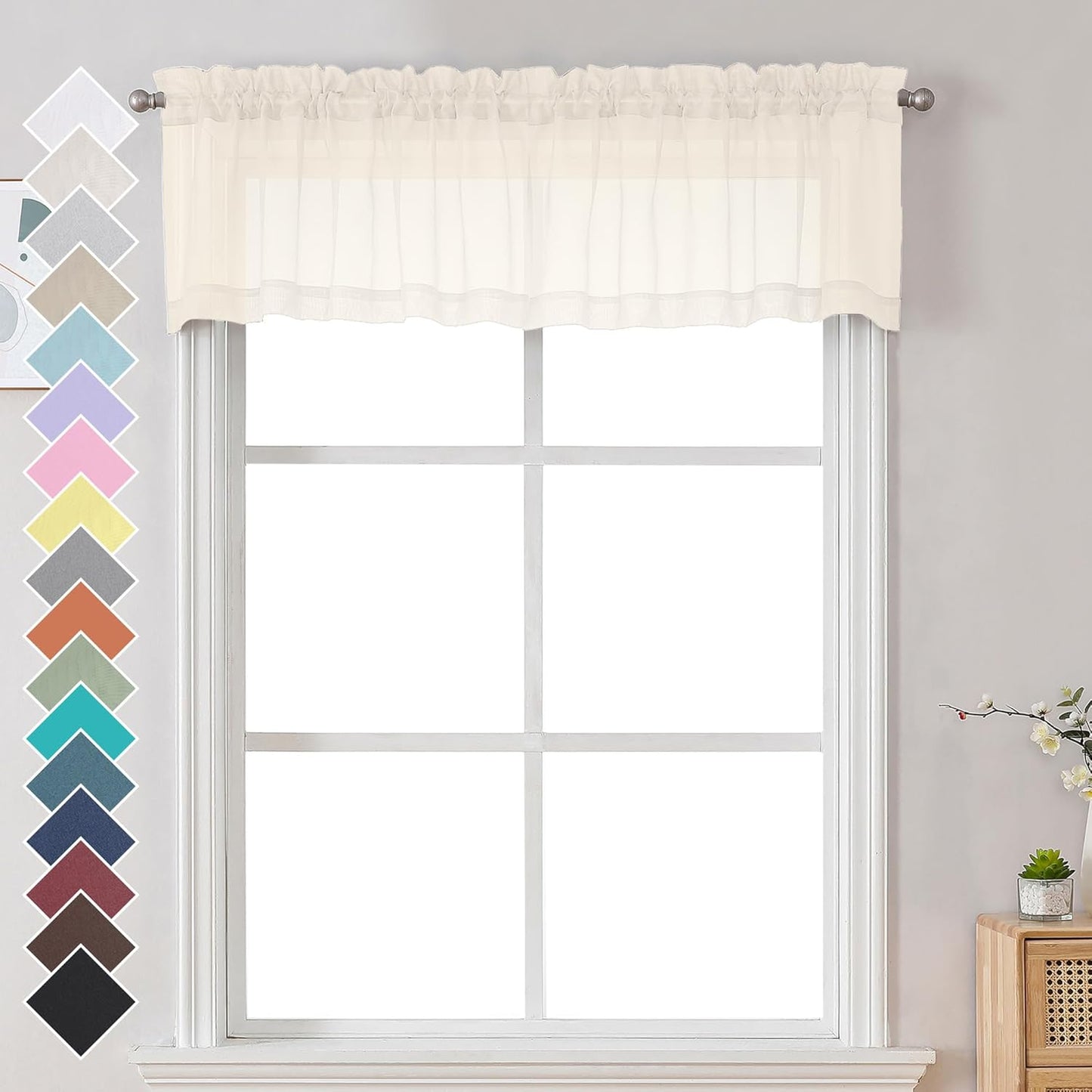 Chyhomenyc Sheer White Valances for Windows 2 Pack, Small Window Curtains for Living Room Bathroom Cafe Laundry Basement, Modern Top Dual Rod Pocket Voile Curtain, 42W x 14L inches, White - Colors A