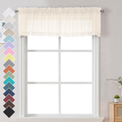 Chyhomenyc Sheer White Valances for Windows 2 Pack, Small Window Curtains for Living Room Bathroom Cafe Laundry Basement, Modern Top Dual Rod Pocket Voile Curtain, 42W x 14L inches, White - Colors A