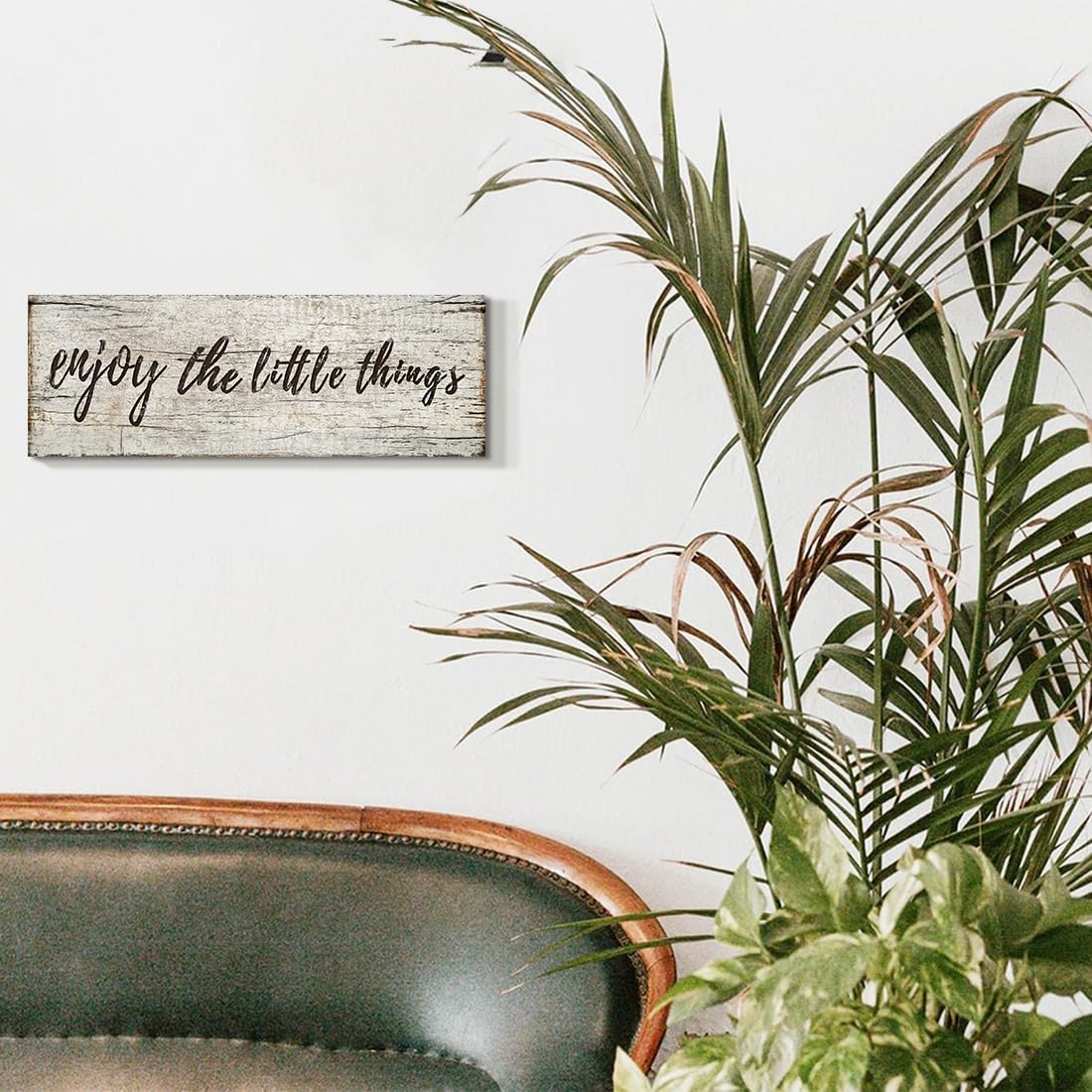 Quotes Wall Decor Enjoy the Little Things Sign Family Wall Signs Canvas Prints Rustic Wooden Wall Art Wood Pictures for Living Room Bedroom Office Home Decor, 6 X 17 Inch Framed