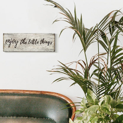 Quotes Wall Decor Enjoy the Little Things Sign Family Wall Signs Canvas Prints Rustic Wooden Wall Art Wood Pictures for Living Room Bedroom Office Home Decor, 6 X 17 Inch Framed