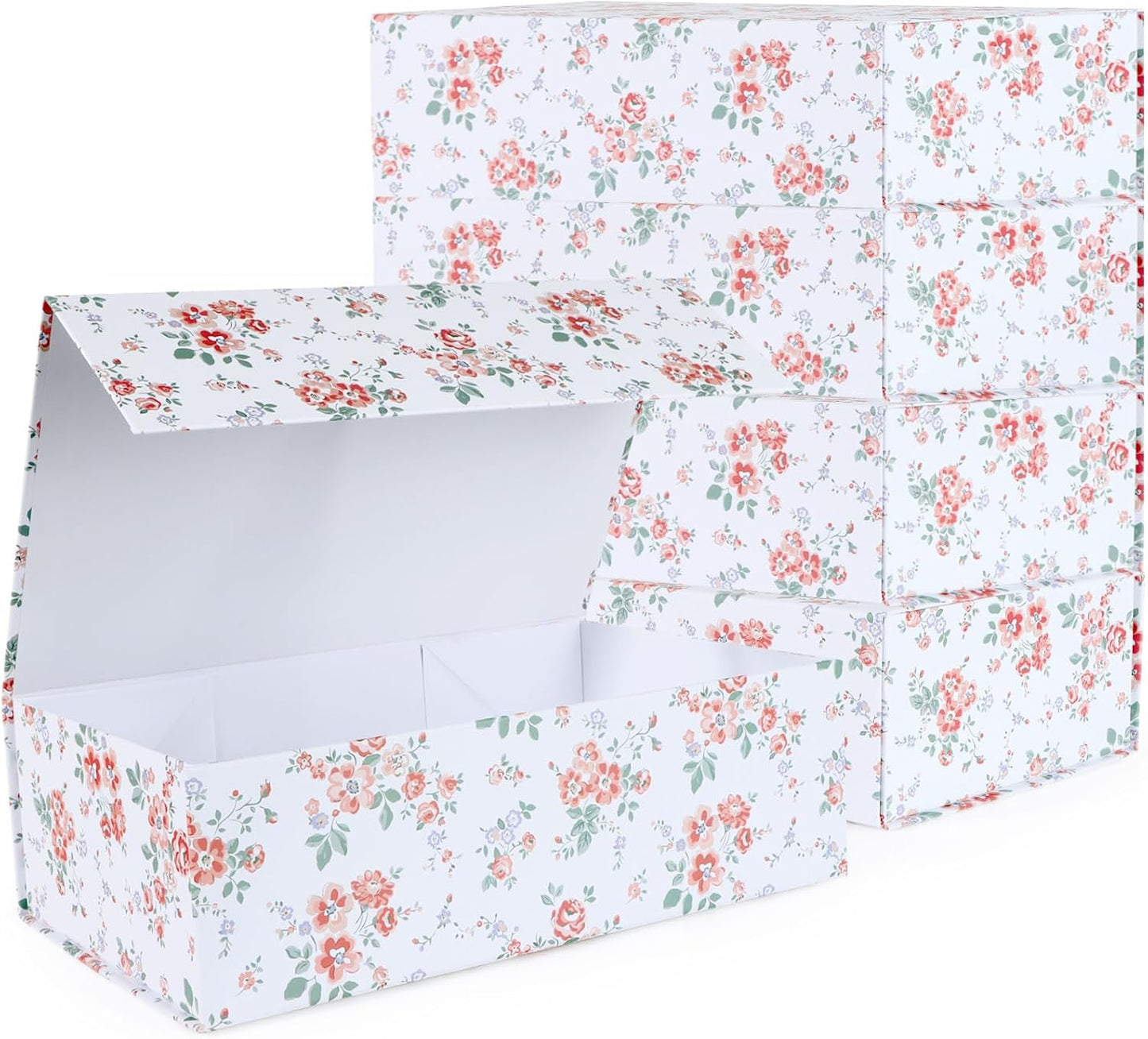 LFBOX Floral Gift Box with Magnetic Lids 13.8x8.3x4.4 in, Large Bridesmaid Proposal Boxes, Rectangle Wedding Decorative Storage Box 1 Pack