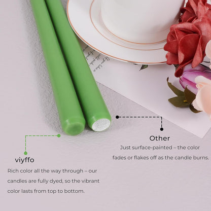 Viyffo Taper Candles, 10 Inch, 4 Pack, Olive Glow – Unscented, Dripless & Smokeless Design, Up to 8 Hour Burn – Long Tall Taper Candlesticks for Wedding, Dinner & Home Decor