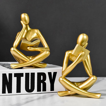 Jinkoozz Reading Women Statue, Thinker Sculptures, Abstract Art Ornament, Modern Aesthetic Figurine Decoration, Suitable for Home Living Room Bedroom Office Shelf Table Desk Bookshelf Decor
