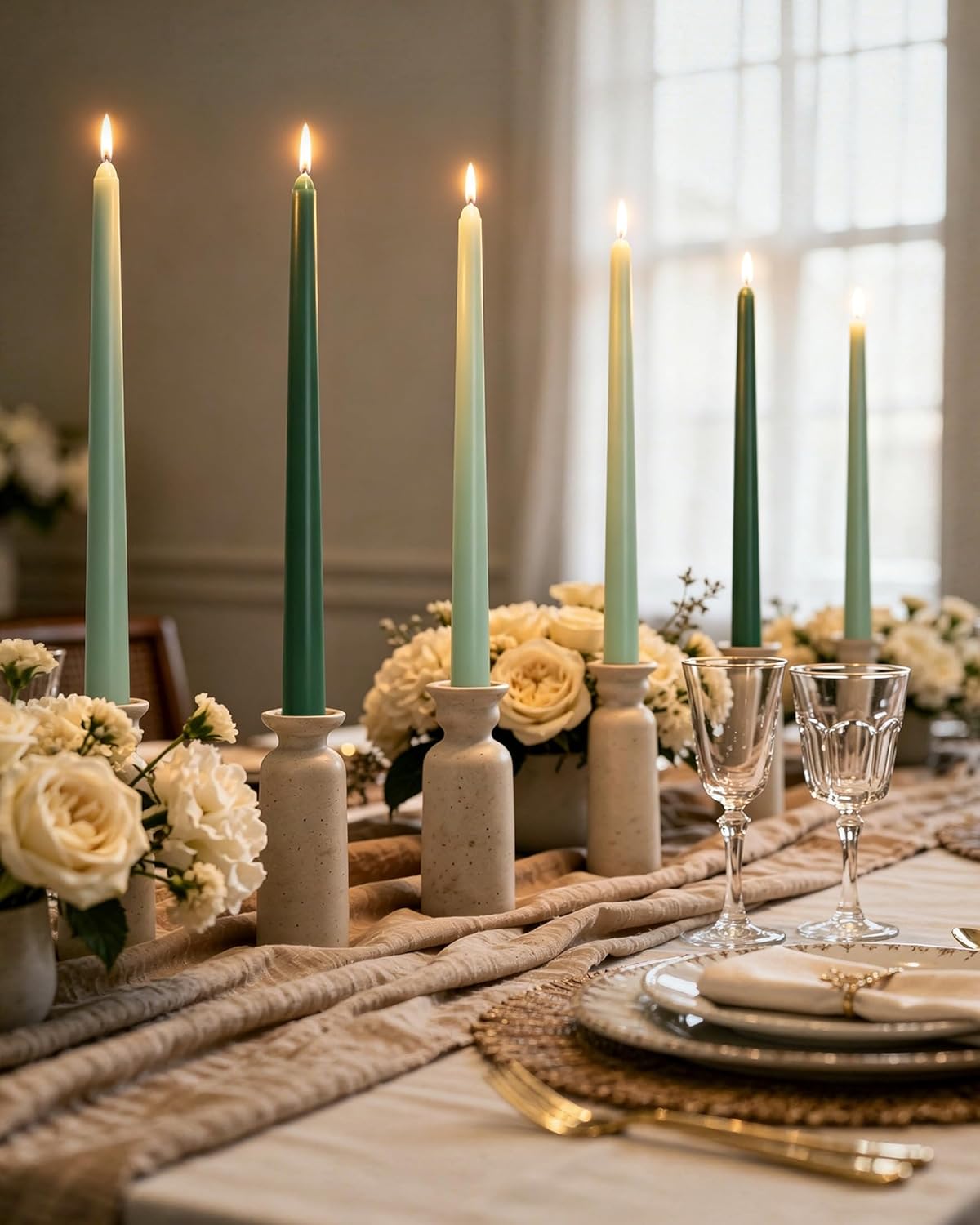 Viyffo Taper Candles, 12 Inch, 12 Pack, Brown – Unscented, Smokeless Design, Up to 8-Hour Burn – Tall Candlesticks for Table Decor, Weddings & Dinners