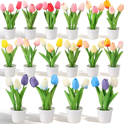 Cindeer 16 Pcs Small Fake Plants Artificial Potted Plants Faux House Plant Mini Pot Plastic Flowers for Indoor Outdoor Home Kitchen Office Desktop Wedding Decor