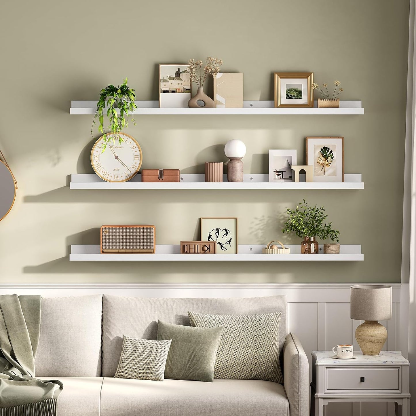 HOOBRO Floating Shelves, Wall Shelf Set of 3, 35.4 Inches Hanging Shelf with Raised Edge and Invisible Brackets, for Bathroom, Bedroom, Kitchen, Office, Living Room Decor, Rustic Brown BF90BJ01
