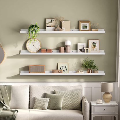 HOOBRO Floating Shelves, Wall Shelf Set of 3, 35.4 Inches Hanging Shelf with Raised Edge and Invisible Brackets, for Bathroom, Bedroom, Kitchen, Office, Living Room Decor, Rustic Brown BF90BJ01