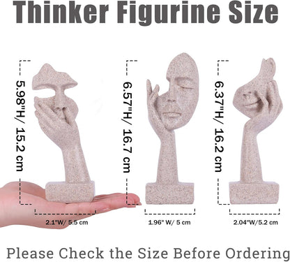 3 Pcs Thinker Small Statue Set - Black Gold Home Decor Abstract Art Figurines for Shelves, Living Room Coffee Table, Office Desktop (3 Pcs Gold, 6")