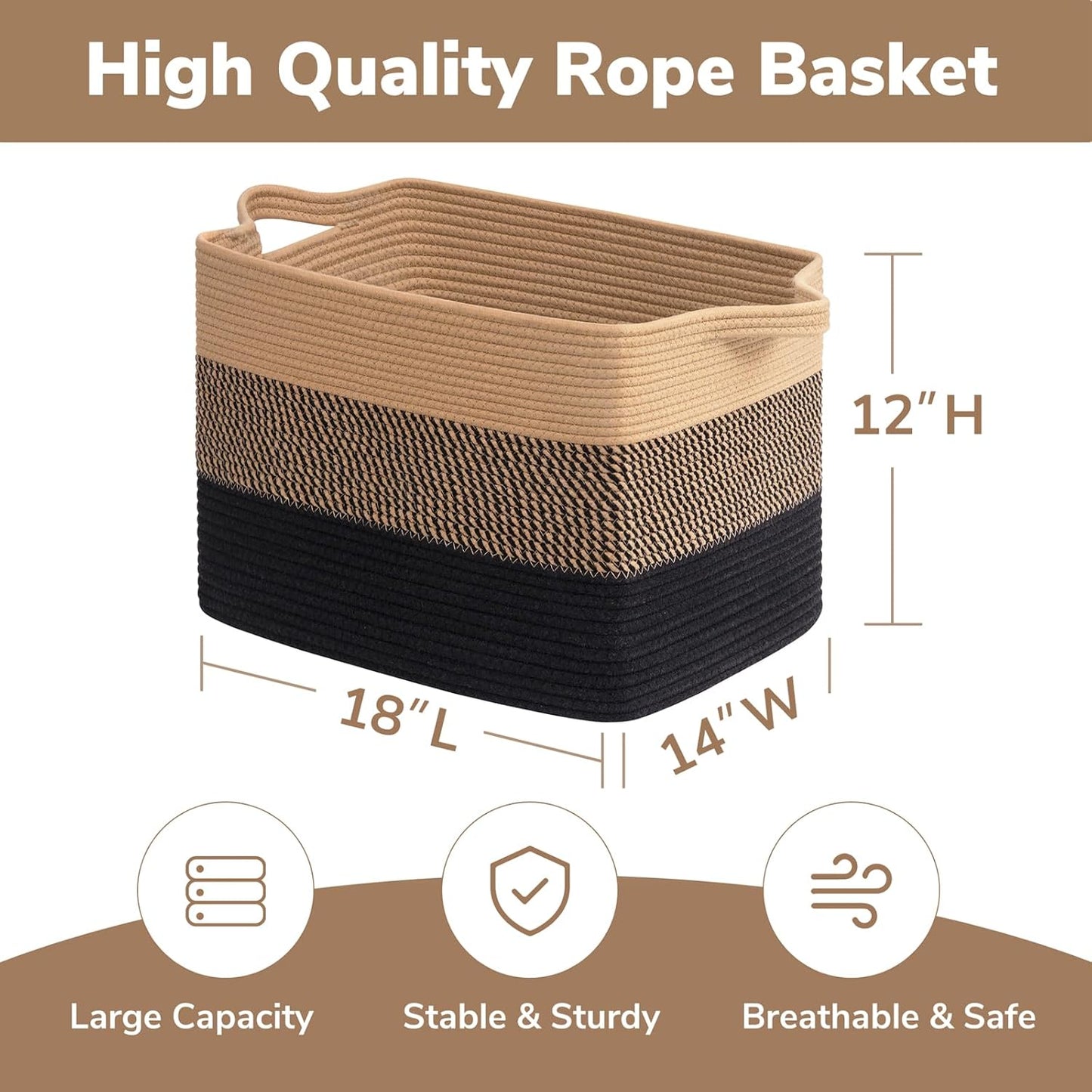 Goodpick Cube Storage Bins - Towel, Book, Cloth, Shoes, Closet Shelf Woven Baskets for Office, Baby Laundry, Toys, 13''x10''x9''