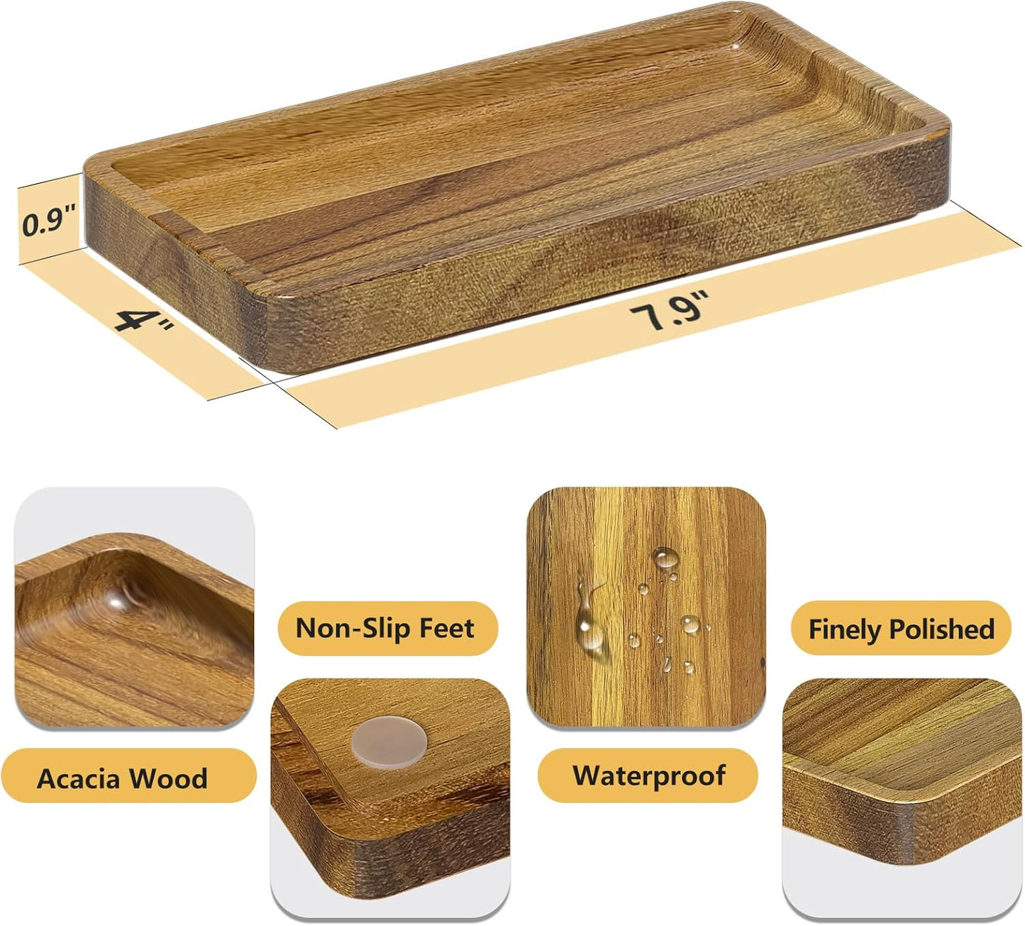Bathroom Vanity Tray for Countertop - Bamboo Organizer Tray for Dresser Tops, Toilet, Perfume Small Decorative Tray Wood Tray for Home Decoration 11.81” L x 6.1” W x 0.79” H Black