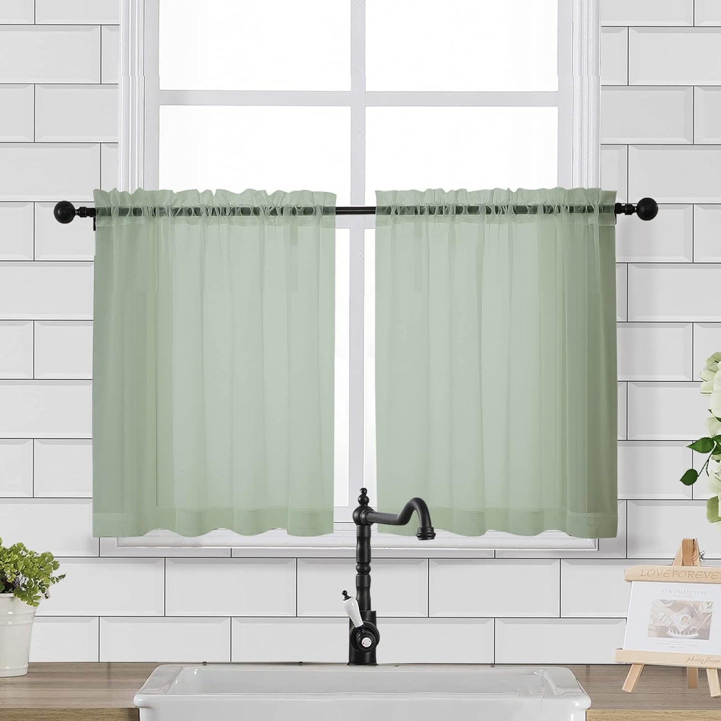 Chyhomenyc Sheer White Valances for Windows 2 Pack, Small Window Curtains for Living Room Bathroom Cafe Laundry Basement, Modern Top Dual Rod Pocket Voile Curtain, 42W x 14L inches, White - Colors A
