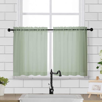 Chyhomenyc Sheer White Valances for Windows 2 Pack, Small Window Curtains for Living Room Bathroom Cafe Laundry Basement, Modern Top Dual Rod Pocket Voile Curtain, 42W x 14L inches, White - Colors A
