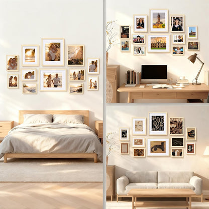 Egofine Picture Frame Set 12 Pack, Picture Frames Collage Wall Decor with Two 11x14, Two 8x10, Four 5x7, Four 4x6 for Wall and Tabletop, Made of Solid Wood, Covered by Plexiglass, Natural Wood