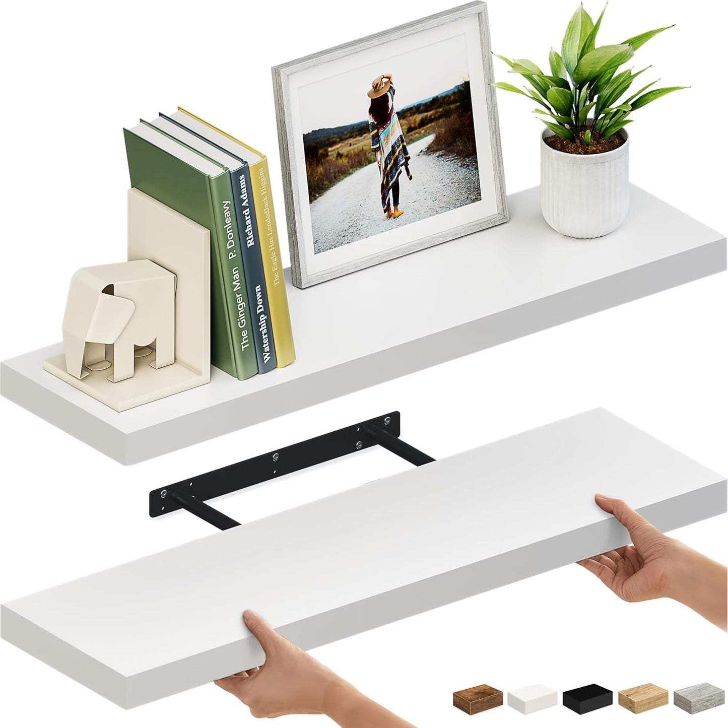 Ballucci Floating Shelves for Wall, 48" Wood Wall Shelf Set of 2, with Invisible Brackets for Bathroom, Living Room, Bedroom, Kitchen, Nursery, 8" Deep, Black