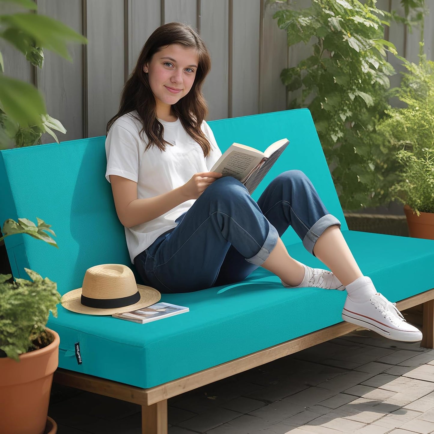 idee-home Outdoor Bench Cushion Waterproof, Bench Cushions for Outdoor Furniture, Patio Porch Swing Replacement Seat Pad with Ties for Garden Backyard, 48 x 18 Inch Red