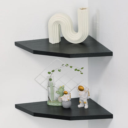 Joiishom Wood Corner Wall Shelves Set of 2, Solid Wood Corner Floating Shelves for Wall, Round End Wall Mounted Floating Corner Shelf for Bedroom, Living Room and Kitchen. (Brown-10 inch)
