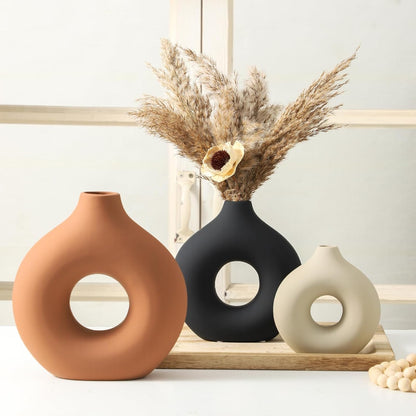 Vanselia Ceramic Vase Home Table Decor - Flower Vases Set of 3 Small Living Room Centerpiece Decorations for Shelf Bedroom Office Kitchen Dining Desk Modern Aesthetic Farmhouse Decorative (Classic)