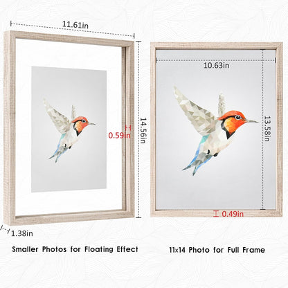 MUYE 11x14 Floating Frame Set of 2,Double Glass Rustic Frame,Display Any Size Photo up to 11x14,Wall Mount or Tabletop Standing,Natural