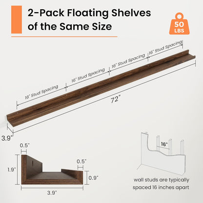 RICHFOCUS Picture Ledge Shelf, 24 inch Floating Shelves Set of 2, Wood Wall Shelves with Lip, Wall Decor Storage for Bedroom Living Room Bathroom Kitchen Nursery Photo Picture, Walnut