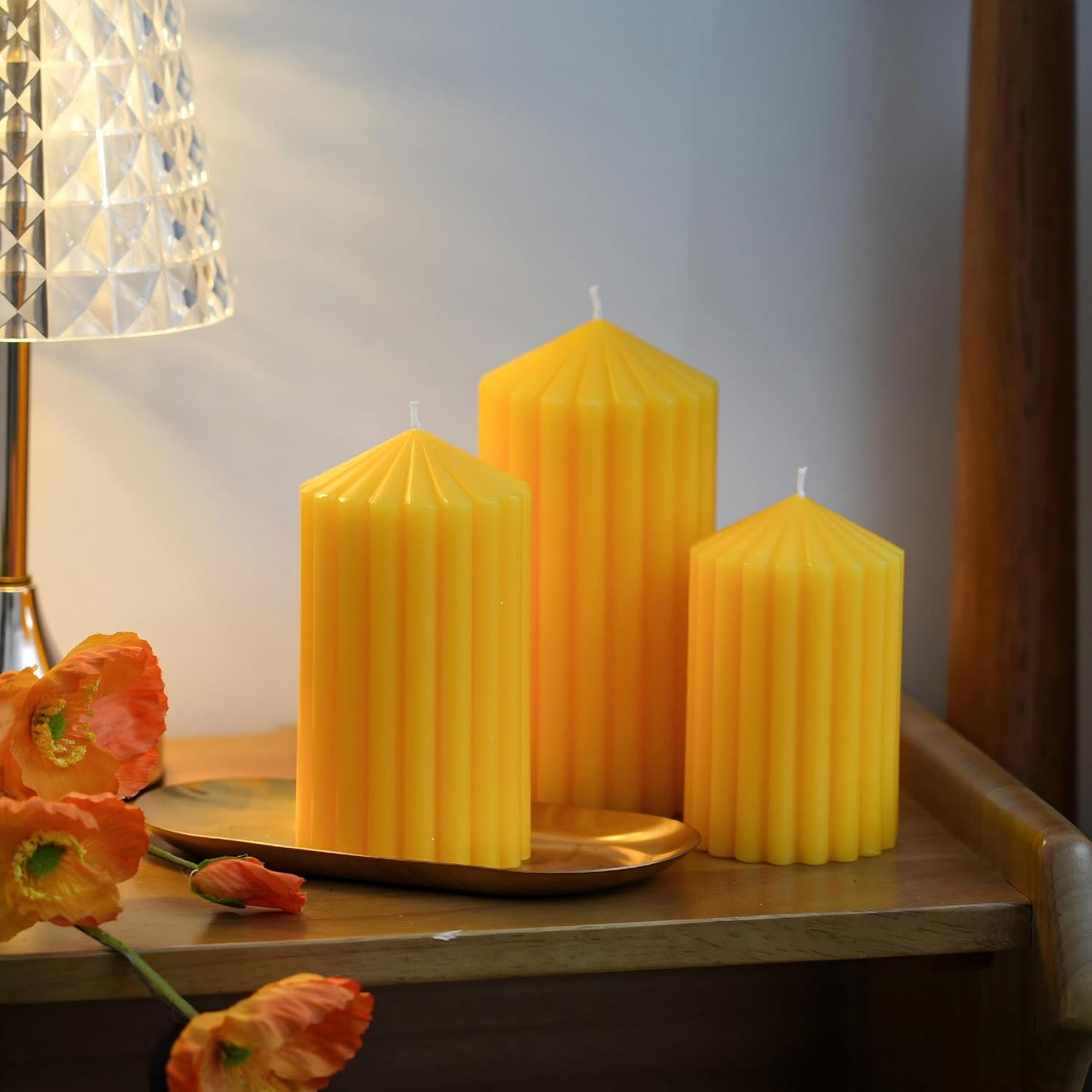 3 Pack White Ribbed Pillar Candles - Soy Wax Unscented, 2.76" x4.2/4.9/5.9 in Smokeless Non Toxic Cotton Wick, Aesthetic Modern Candles for Home Decor, Dinner Table, Living Room, Housewarming Gift