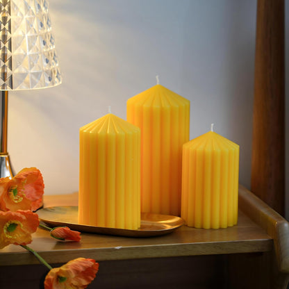 3 Pack White Ribbed Pillar Candles - Soy Wax Unscented, 2.76" x4.2/4.9/5.9 in Smokeless Non Toxic Cotton Wick, Aesthetic Modern Candles for Home Decor, Dinner Table, Living Room, Housewarming Gift