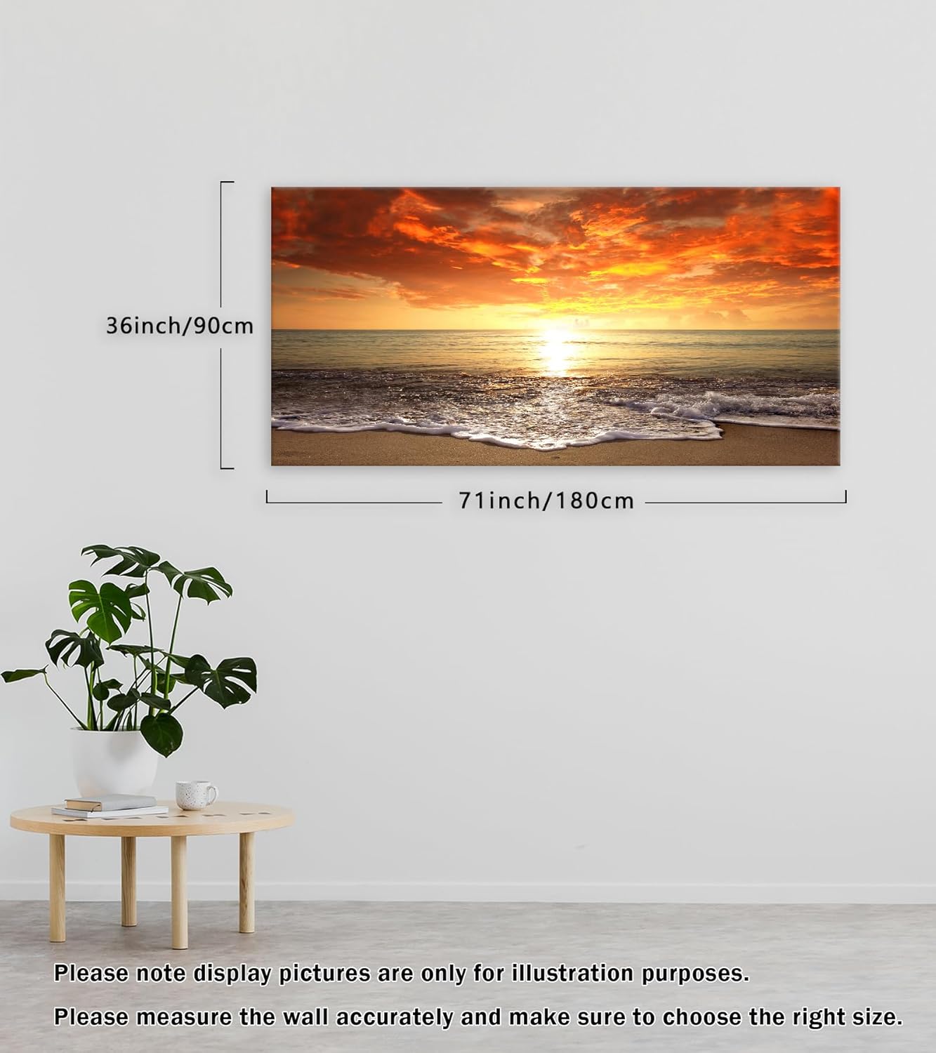 Baisuart S02250 Canvas Prints Wall Art Beach Sunset Ocean Waves Nature Pictures Stretched Canvas Wooden Framed for living Room Bedroom and Office