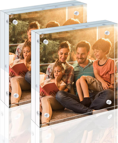 Egofine 4x6 Acrylic Frames 6 Pack, 20mm Thicker Frameless Clear Picture Frames, Double Sided Magnetic Picture Frames, Free Standing Desktop Display
