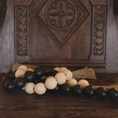 Extra Large Wood Bead Garland with 1.4" Diameter Wood Beads, Wooden Beads Garland with Tassels, Decorative Beads Home Decor, Farmhouse Beads Decor (Natural, 50 Inches)