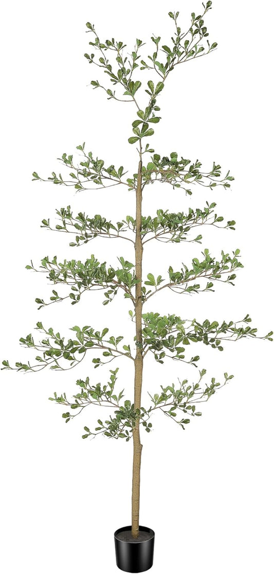 LYERSE Black Olive Tree 7ft - Faux Black Olive Tree with Natural Trunk and Realistic Leaves - Artificial Shady Lady Tree for Modern Home Office House Living Room Decor