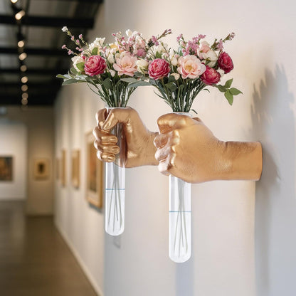 2 Pieces Wall Sculptures, Hands Vase Home Decor, Wall Mount Art Sculpture, Unique Wall Art Statue, Funky Flower Vase Decorations, Modern Eclectic Hanging Decor,Hands Statue (Black)