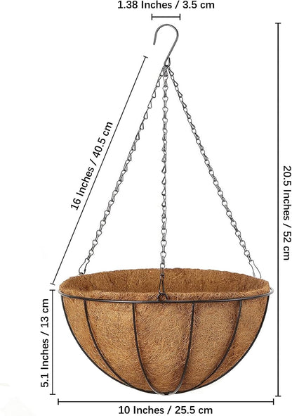 LCHUANG Hanging Baskets Planter for Plants - 2 Pack 12 Inch Metal Baskets with Coco Coir Liner, Hanging Flower Pots for Outside with Chain, Indoor Outdoor Garden Porch Decoration (12'' Pack of 2)