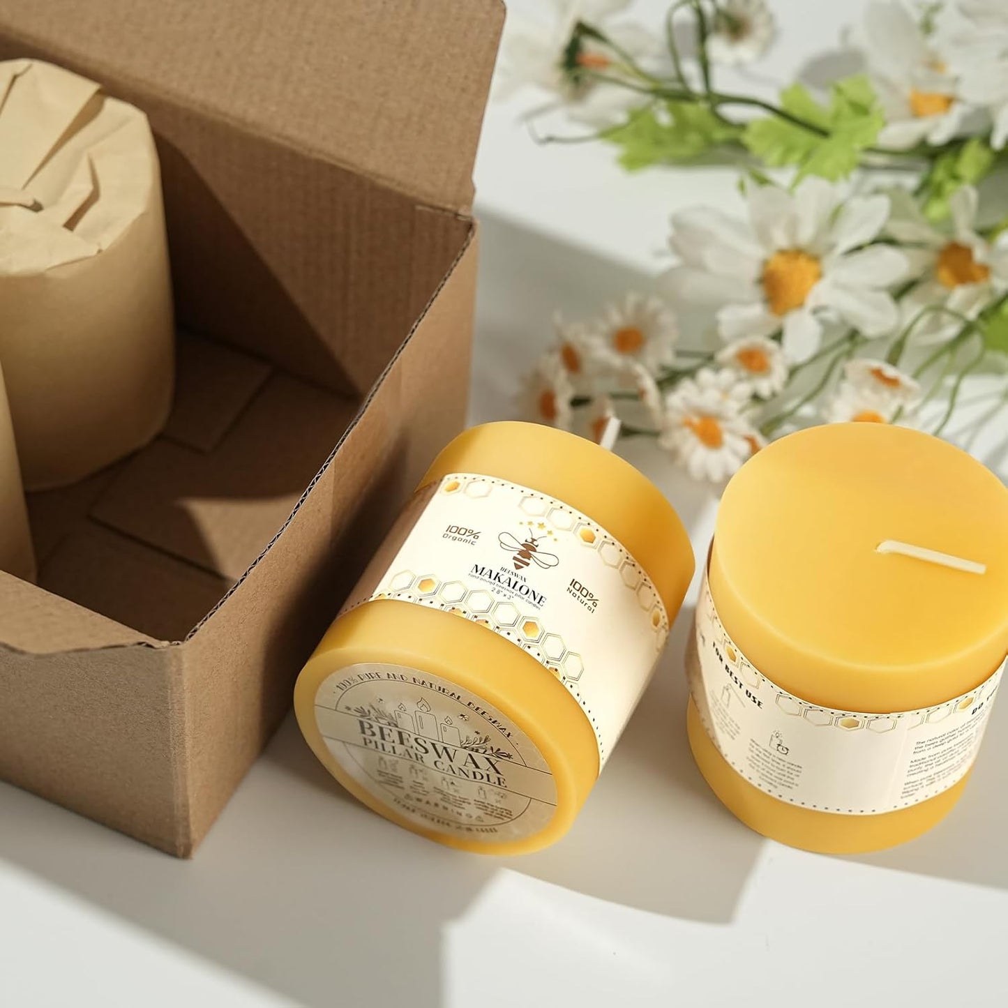 6 Pack Natural Beeswax Pillar Candles,100% Pure Beeswax Candles-210 Hours Long Burning,Organic Bees Wax Candles for Home,Emergency,Prayer,Parties,Unscented Dripless Smokeless Beeswax Candle Bulk 2x4in