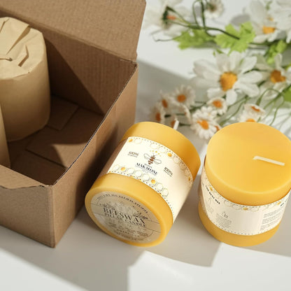 6 Pack Natural Beeswax Pillar Candles,100% Pure Beeswax Candles-210 Hours Long Burning,Organic Bees Wax Candles for Home,Emergency,Prayer,Parties,Unscented Dripless Smokeless Beeswax Candle Bulk 2x4in