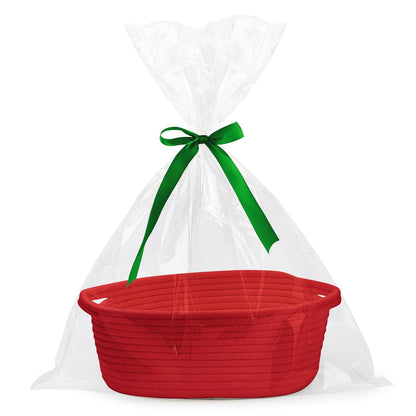 Pro Goleem Small Woven Basket with Gift Bags and Ribbons Durable Baskets for Mothers Day Gifts Empty Small Rope Basket for Storage 12"X 8" X 5" Baby Toy Baskets with Handles, White