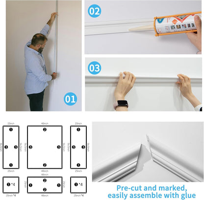 Art3d Pre-Cut Wall Molding Set of 6 pcs, Ready-to-Assemble Wainscoting Panels for Interior Wall Décor Living Room Bedroom Accent Wall - Installed with Glue, 3 Top 3 Bottom
