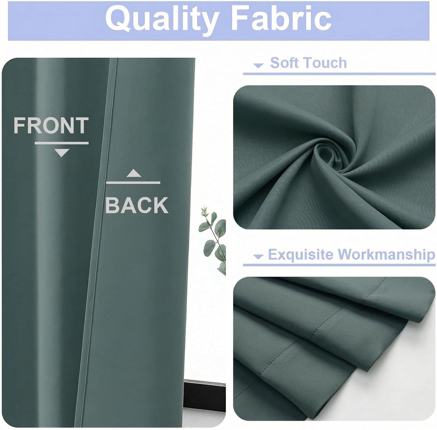 Simplebrand Ava Sage Green Blackout Curtains for Bedroom 63 Inch Length 2 Panels Set, Solid Thermal Insulated Energy Saving Rod Pocket Window Treatment Curtains Blackout Drapes, W40 x L63 Inch, Sage - Colors B