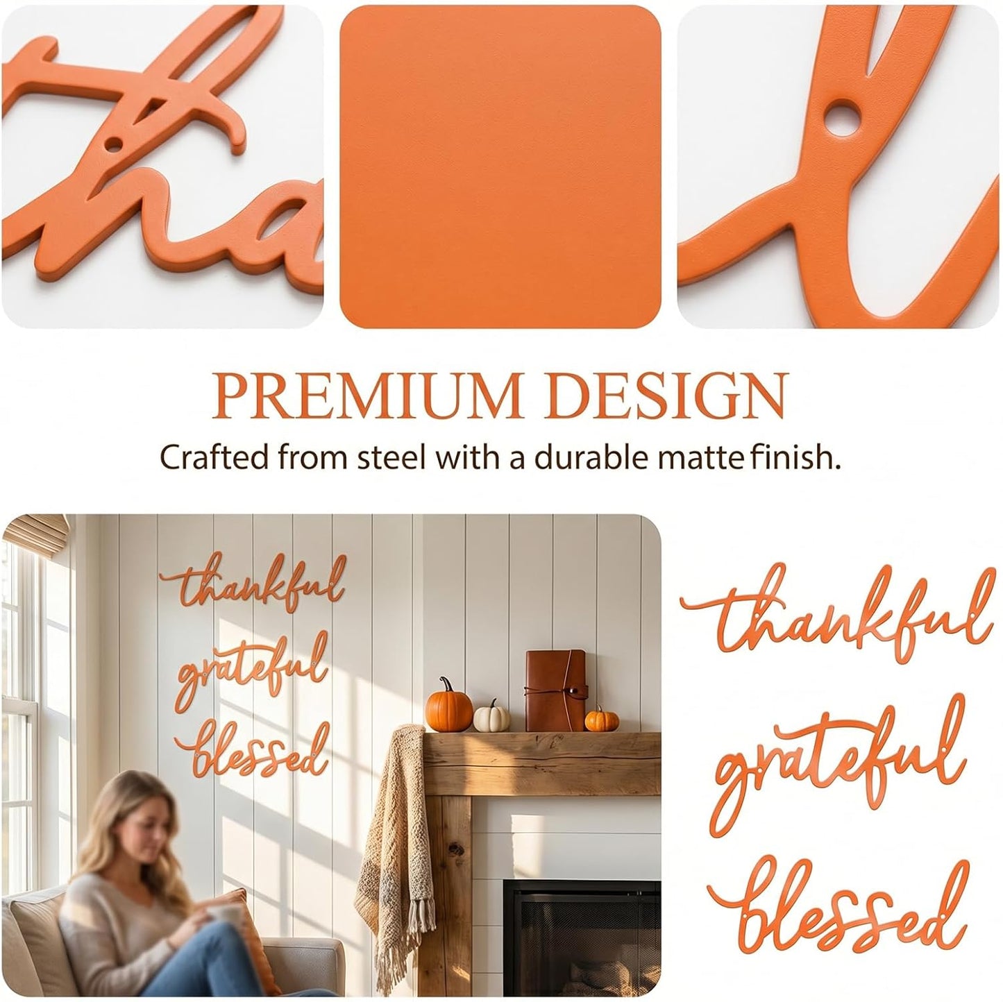Thankful Grateful Blessed Letter Sign Metal Wall Decor, 3 Piece Black Letters Wall Art for Bathroom Bedroom Metal Words Wall Decor for Home Decor