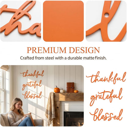 Thankful Grateful Blessed Letter Sign Metal Wall Decor, 3 Piece Black Letters Wall Art for Bathroom Bedroom Metal Words Wall Decor for Home Decor