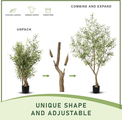 LYERSE Olive Trees Artificial Indoor - Faux Olive Tree 6ft - Fake Olive Tree with Olive Branches and Lifelike Fruits - Artificial Olive Tree for Modern Home Office House Living Room Decor Indoor
