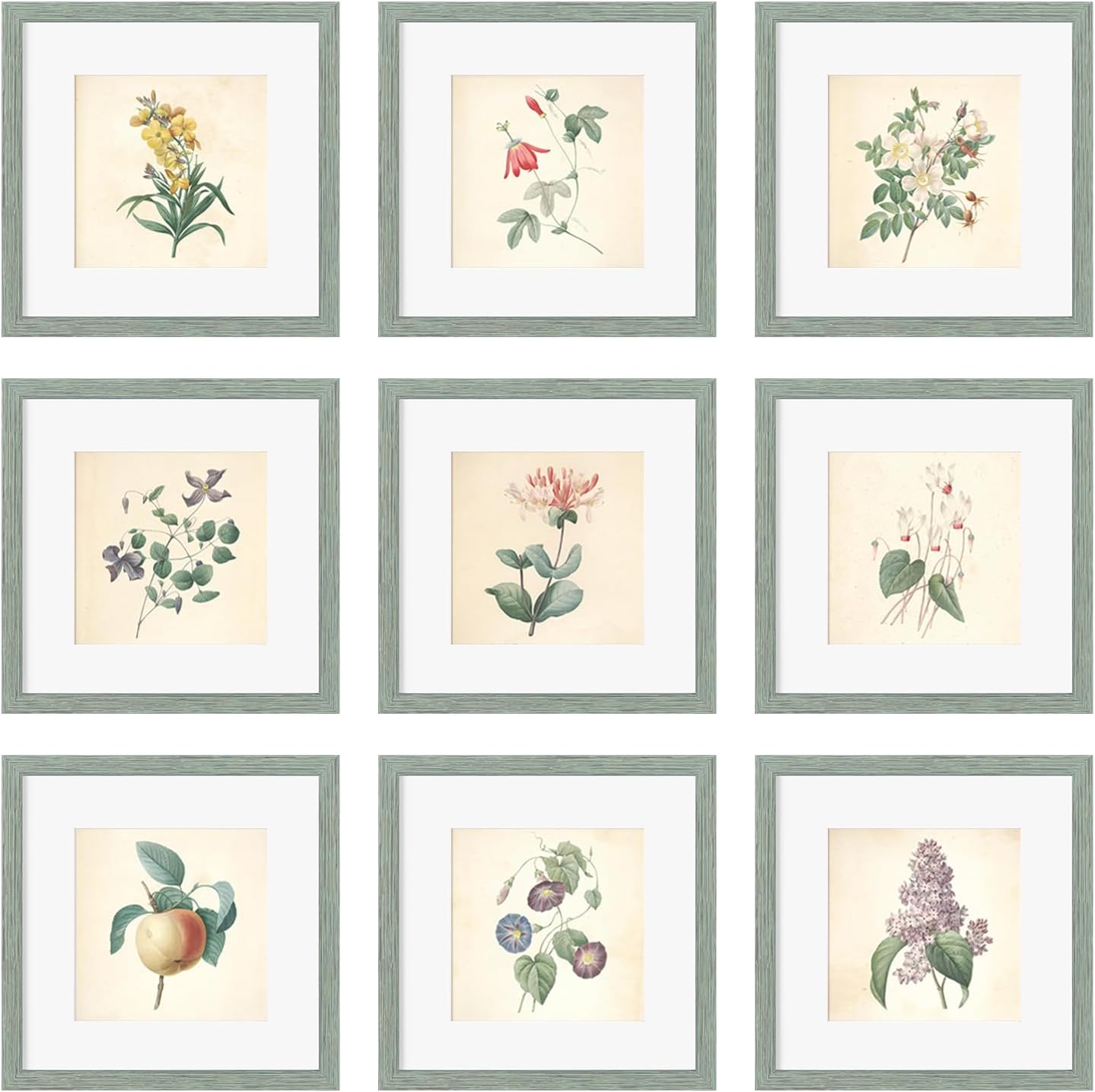 12x12 Picture Frame Set of 9, Display Pictures 8x8 with Mat or 12x12 without Mat, Multi Collage Gallery Square Photo Frames for Wall or Tabletop, Black