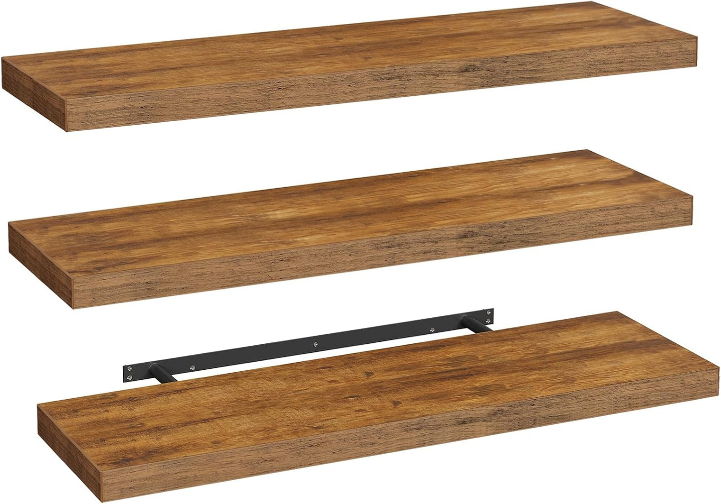 RALGEND Floating Shelves for Wall, 1.5" Thick Wall Shelf Set of 3 with Invisible Brackets, L31.5 x W7.9 Hanging Shelves Farmhouse Home Decor for Bathroom, Living Room, Bedroom, Rustic Brown 8301BJP3BF