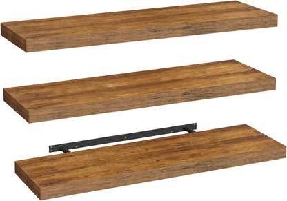 RALGEND Floating Shelves for Wall, 1.5" Thick Wall Shelf Set of 3 with Invisible Brackets, L31.5 x W7.9 Hanging Shelves Farmhouse Home Decor for Bathroom, Living Room, Bedroom, Rustic Brown 8301BJP3BF