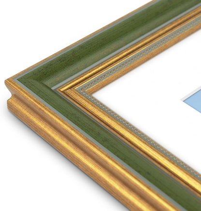 Golden State Art,11x14 Ornate Picture Frame for 8x10 Photo with Mat or 11 x 14 Prints without Mat,Real Glass Wall Display(Color:Green Gold)