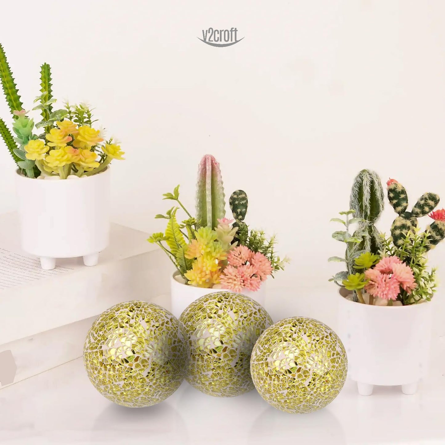 4in Decorative Mosaic Sphere Orbs Set of 3, Glass Balls for Whole Housewares,Wedding/Birthday,Bowls,Vases Dining Table Centerpieces(Silver,Black,Blue)