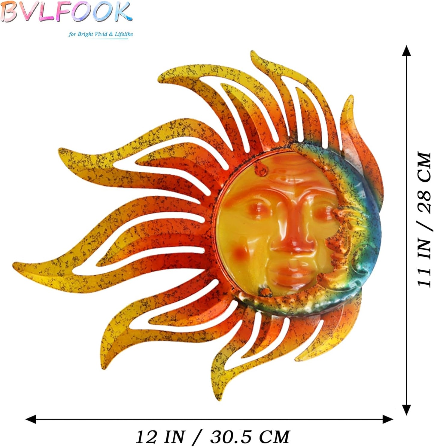 Large Sun Wall Art Decor 45 inch Metal Wall Art, Retro Hanging Decor, Valentine Wall Decorations for Patio,Yard,Garden,Fence,Living Room