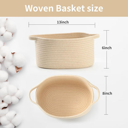 Happyiren Medium Woven Cotton Rope Basket with Handle Empty Decorative Gift Basket for Baby Shower, Graduation, Mother's Day, Nursery Storage 13" Dia x 8" W x 6" H