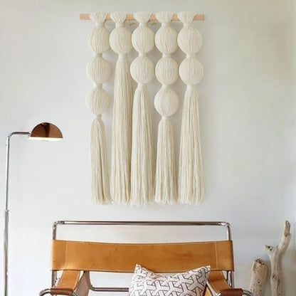 Macrame Wall Hanging Boho Home Decor Handmade Cotton Fiber Art with Neutral Ivory Tassels Modern Bohemian Wall Decor for Living Room Bedroom Apartment 27" W x 22" L