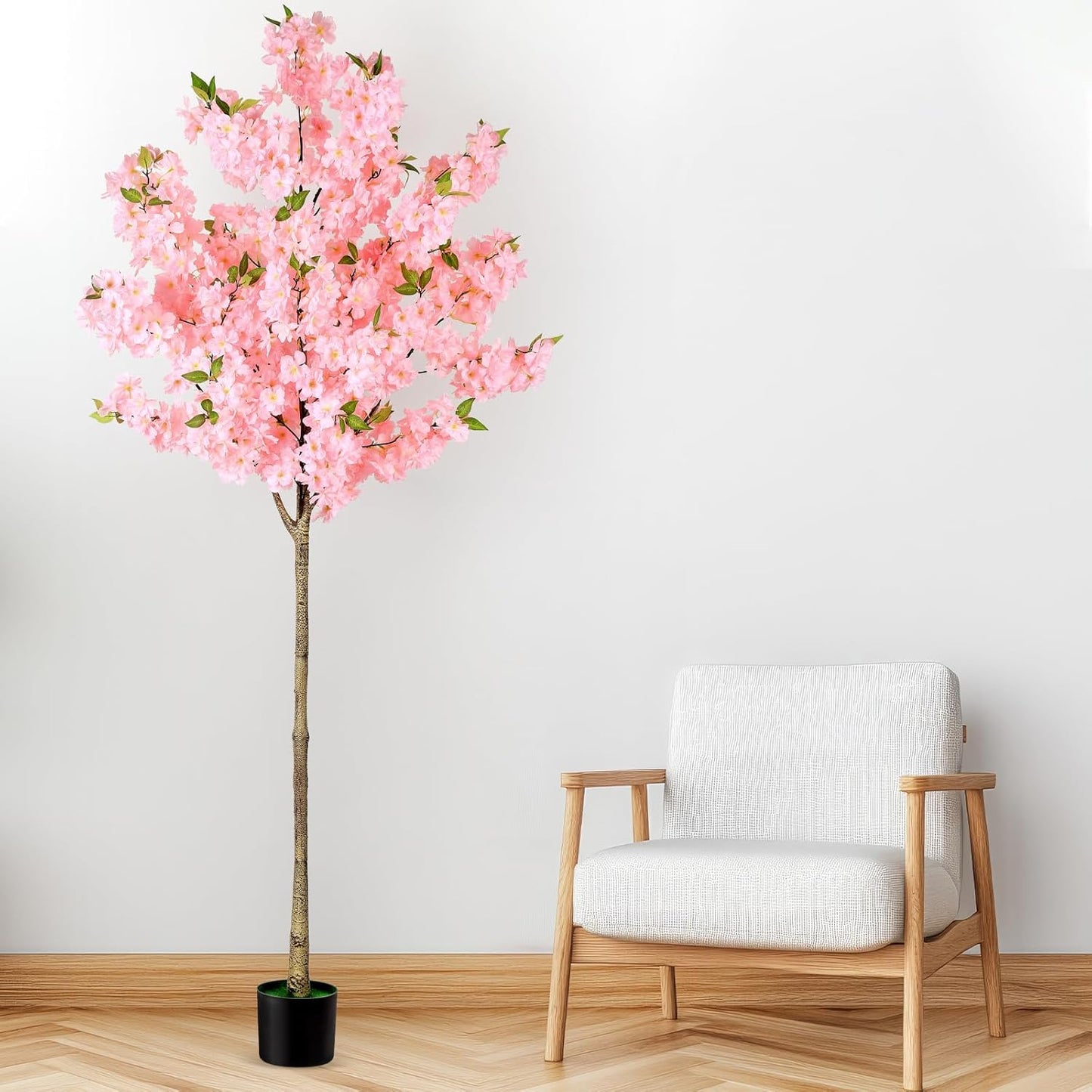 OUSHENG Artificial Cherry Blossom Tree, Fake Plants Indoor Decor, Faux Pink Sakura Flowers for Living Room Home House Entryway Bedroom Office Inside Decorations, 4FT